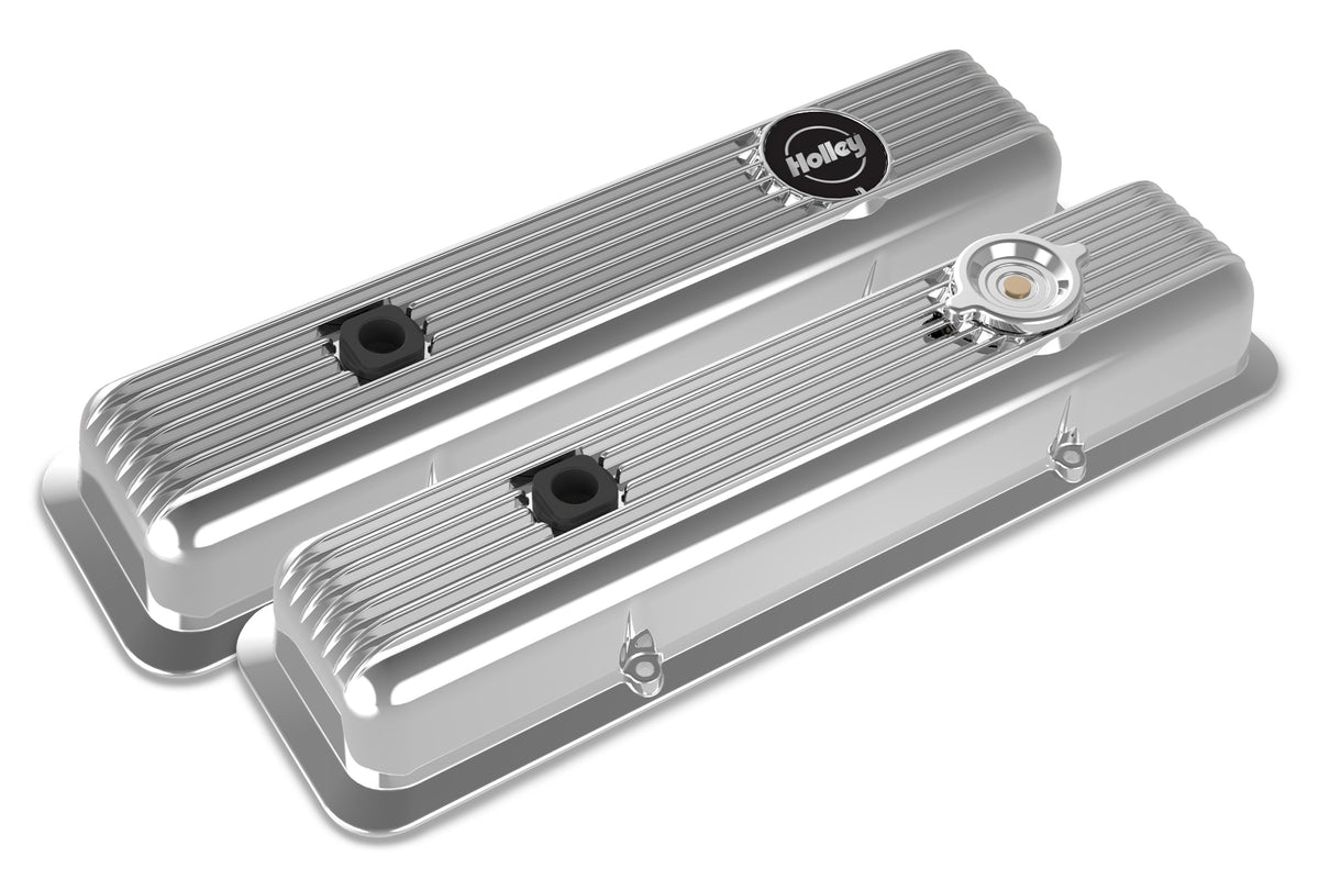 Holley Valve Covers - Muscle Series - Finned - SBC - Polished - 241-137