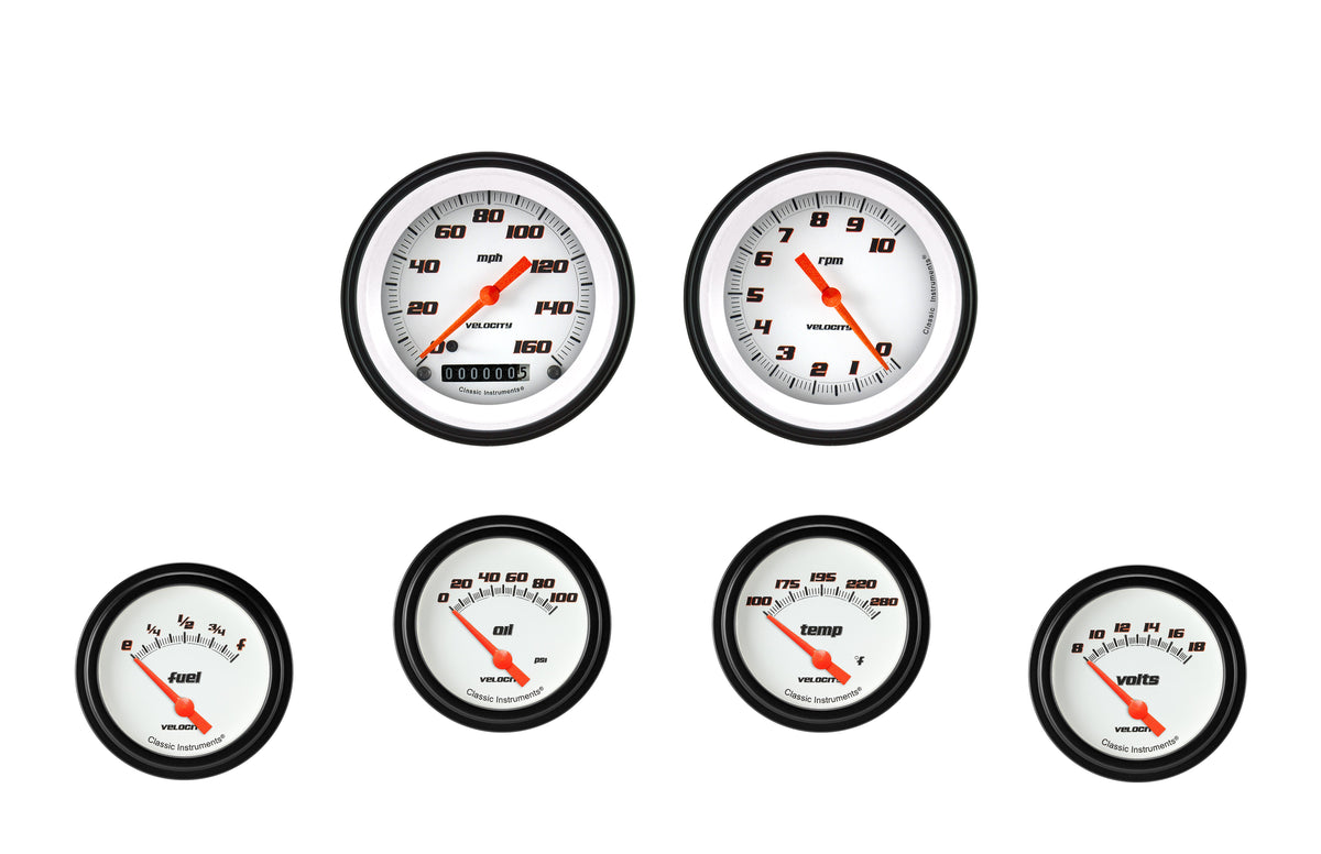 Classic Instruments Velocity White Six Gauge Set - VS201WBLF