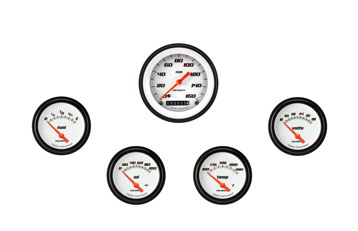 Classic Instruments Velocity White Five Gauge Set - VS200WBLF