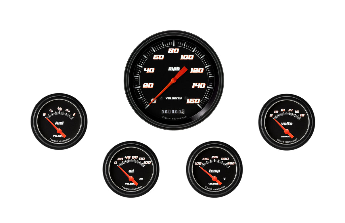 Classic Instruments Velocity Black Five Gauge Set - VS254BBLF