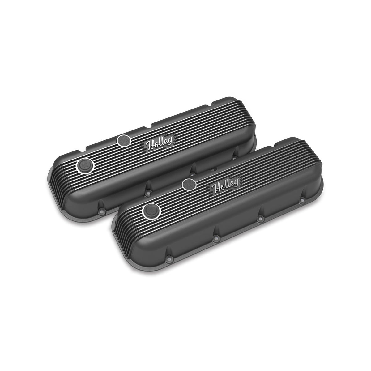 Holley Vintage Series Finned Valve Covers - BBC - Satin Black Machined - 241-302