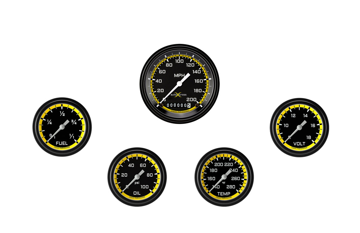 Classic Instruments AutoCross Yellow Five Gauge Set - AX300YBLF