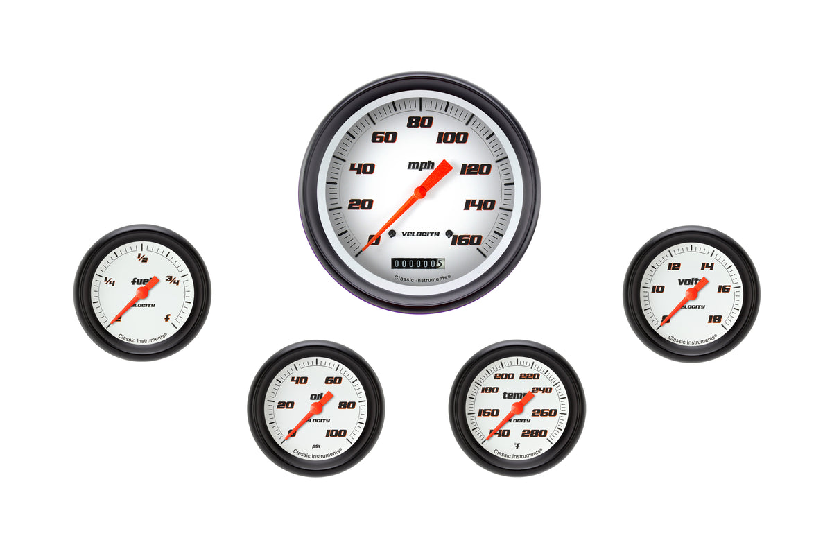 Classic Instruments Velocity White Full Sweep Five Gauge Set - VS354WBPF
