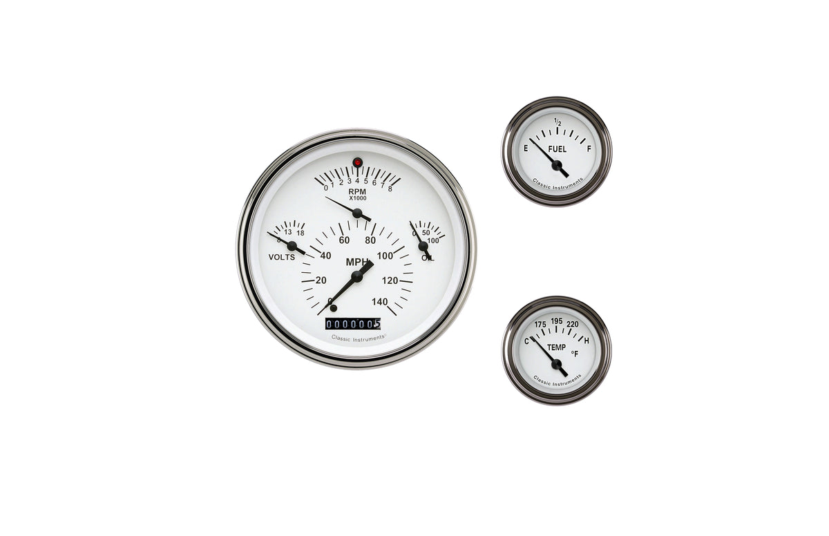 Classic Instruments Tetra Series White Gauge Set - TE01WSLF