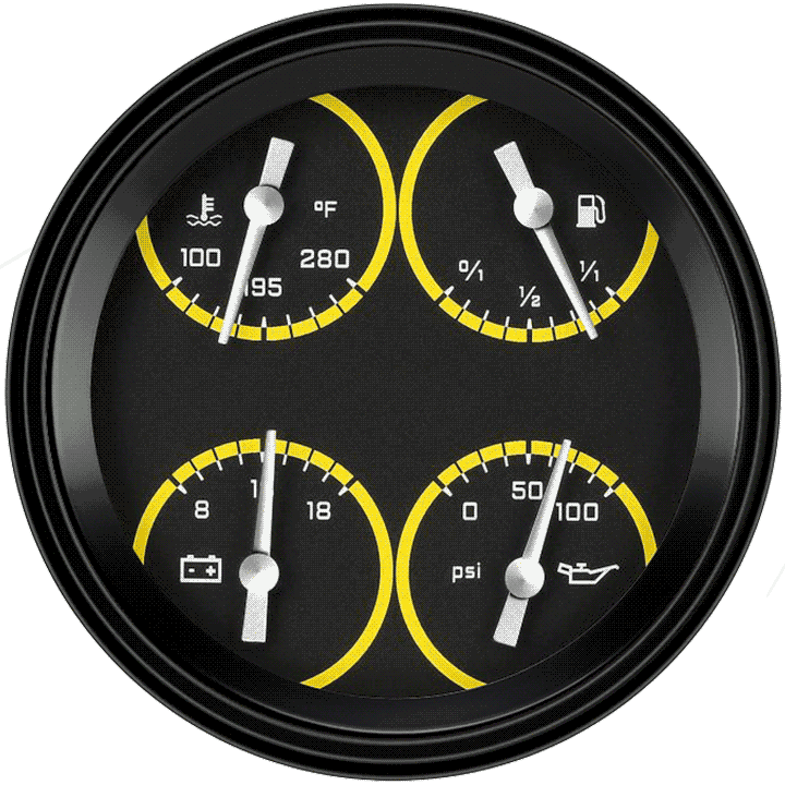 Classic Instruments AutoCross Yellow 4-5/8" Quad Gauge - AX78YBLF