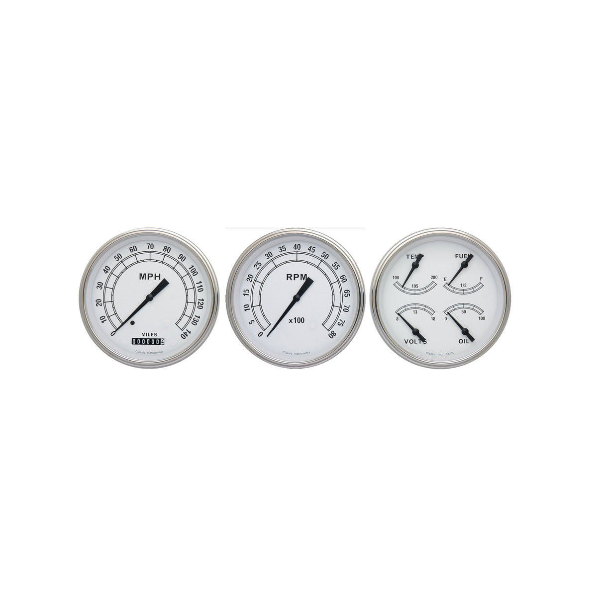 Classic Instruments Classic White 5" Speed, Quad, and Tach - CW53SLC
