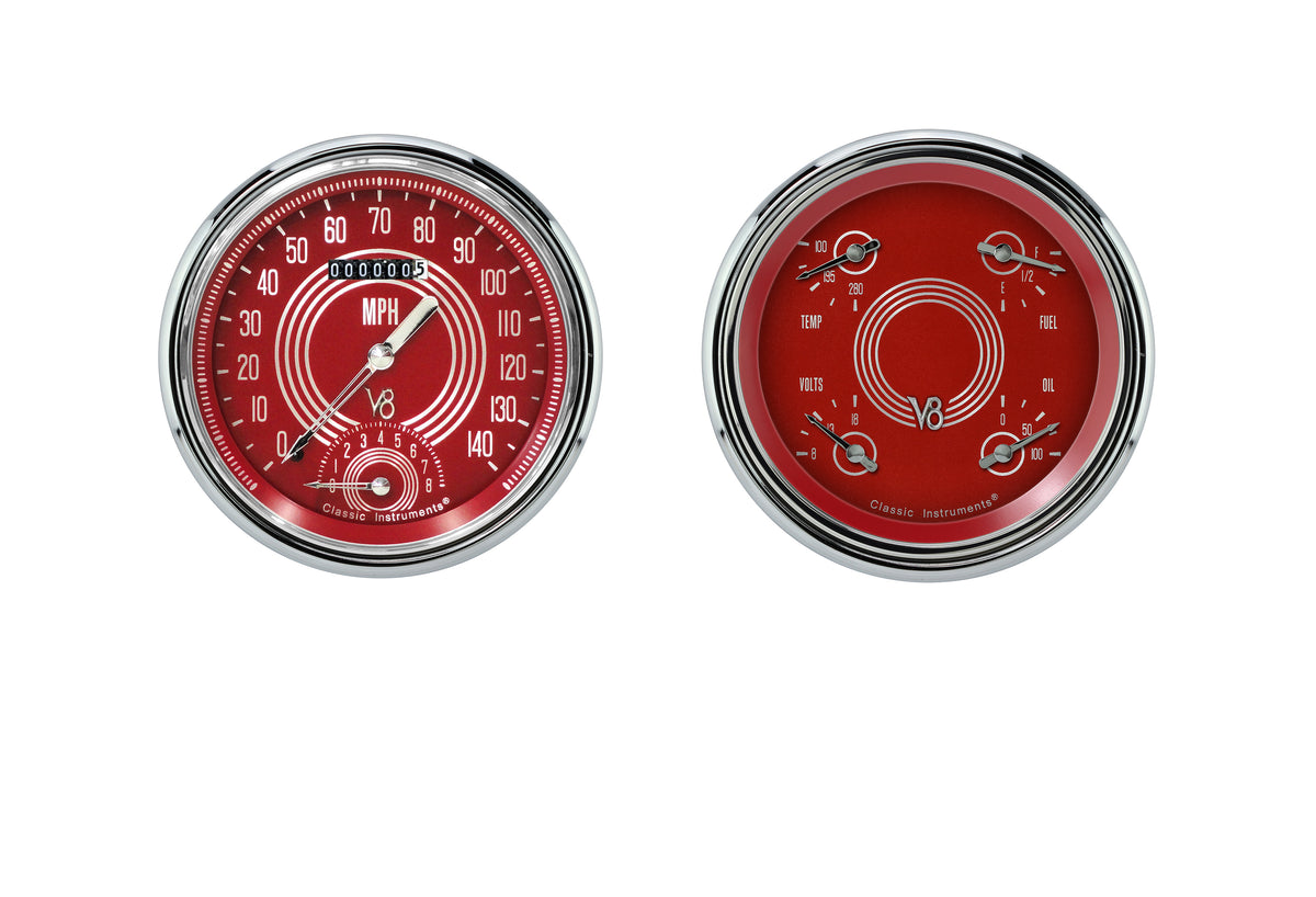 Classic Instruments 1947-53 V8 Red Steelie Chevy Truck - Speedtachular/Quad-LS - CT47V8RS62-LS