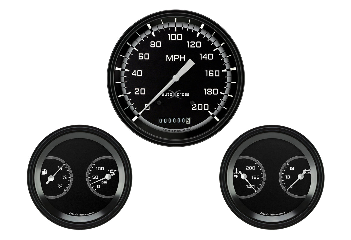 Classic Instruments AutoCross Gray 5" Speedometer with Two 3" Dual Gauges - AX64GBLF