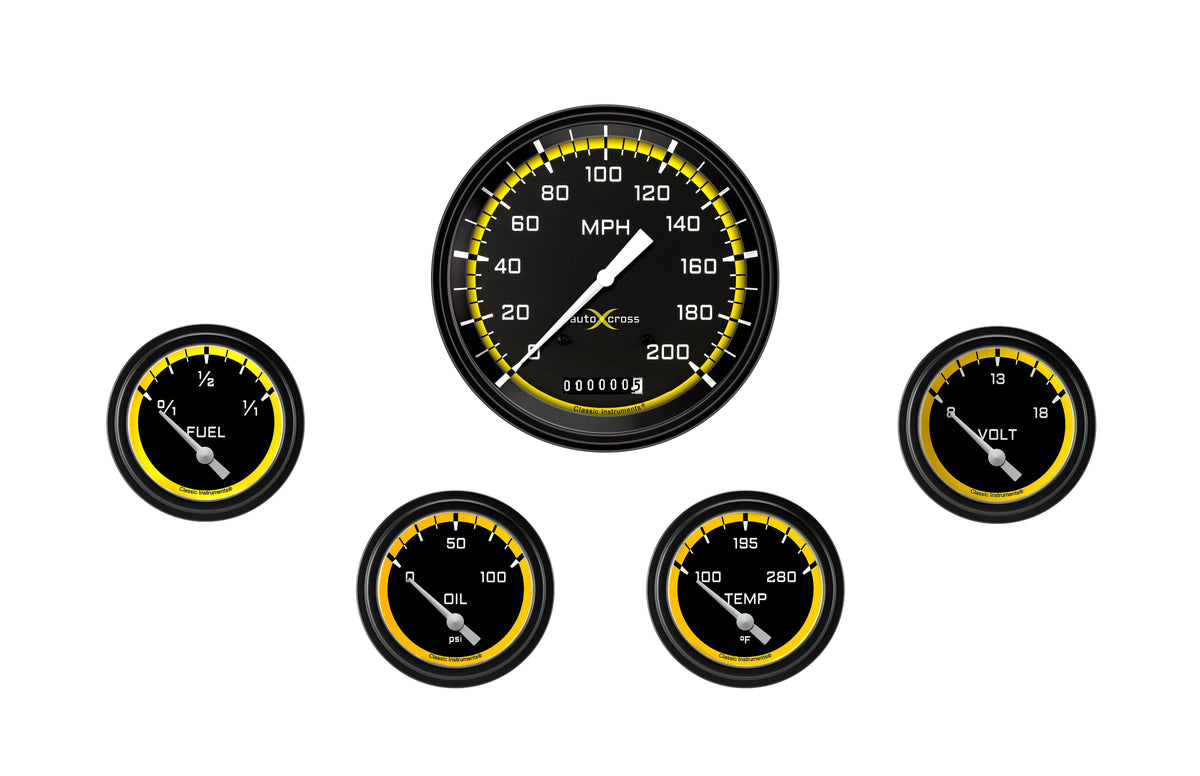 Classic Instruments AutoCross Yellow Five Gauge Set - AX254YBLF