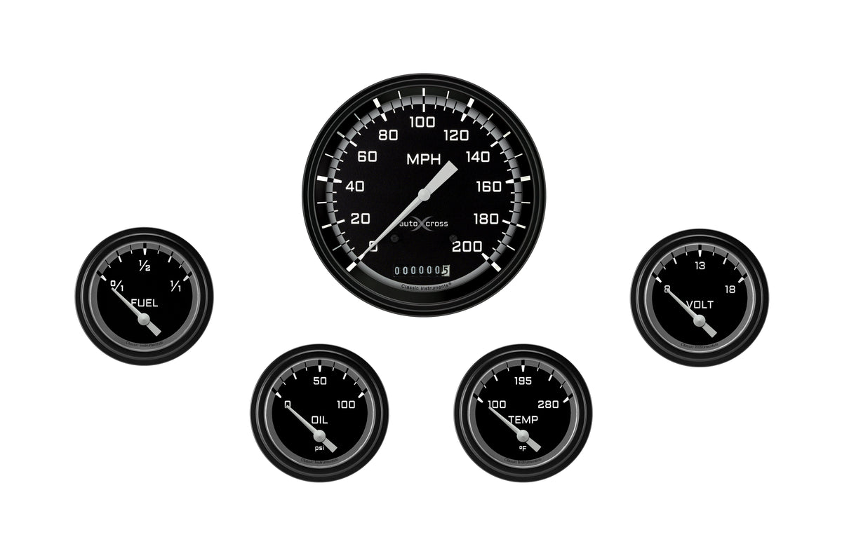 Classic Instruments AutoCross Gray Five Gauge Set - AX254GBLF