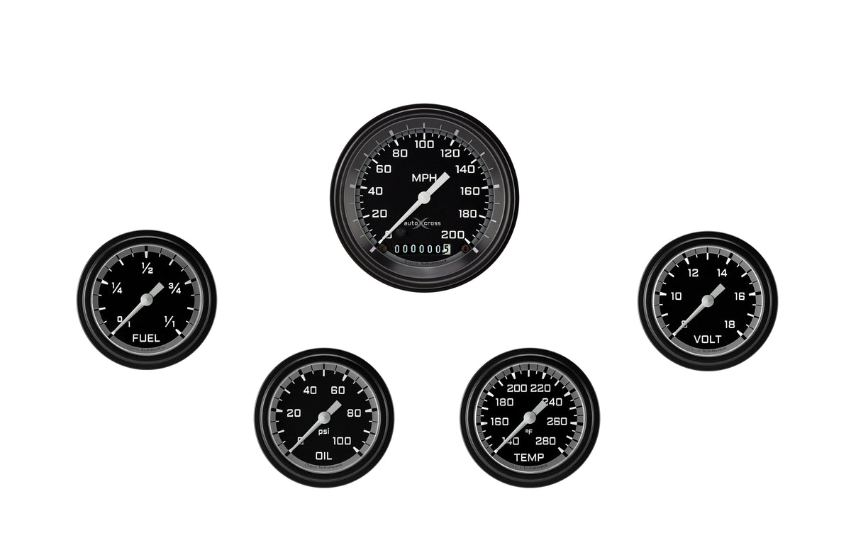 Classic Instruments AutoCross Gray Five Gauge Set - AX300GBLF