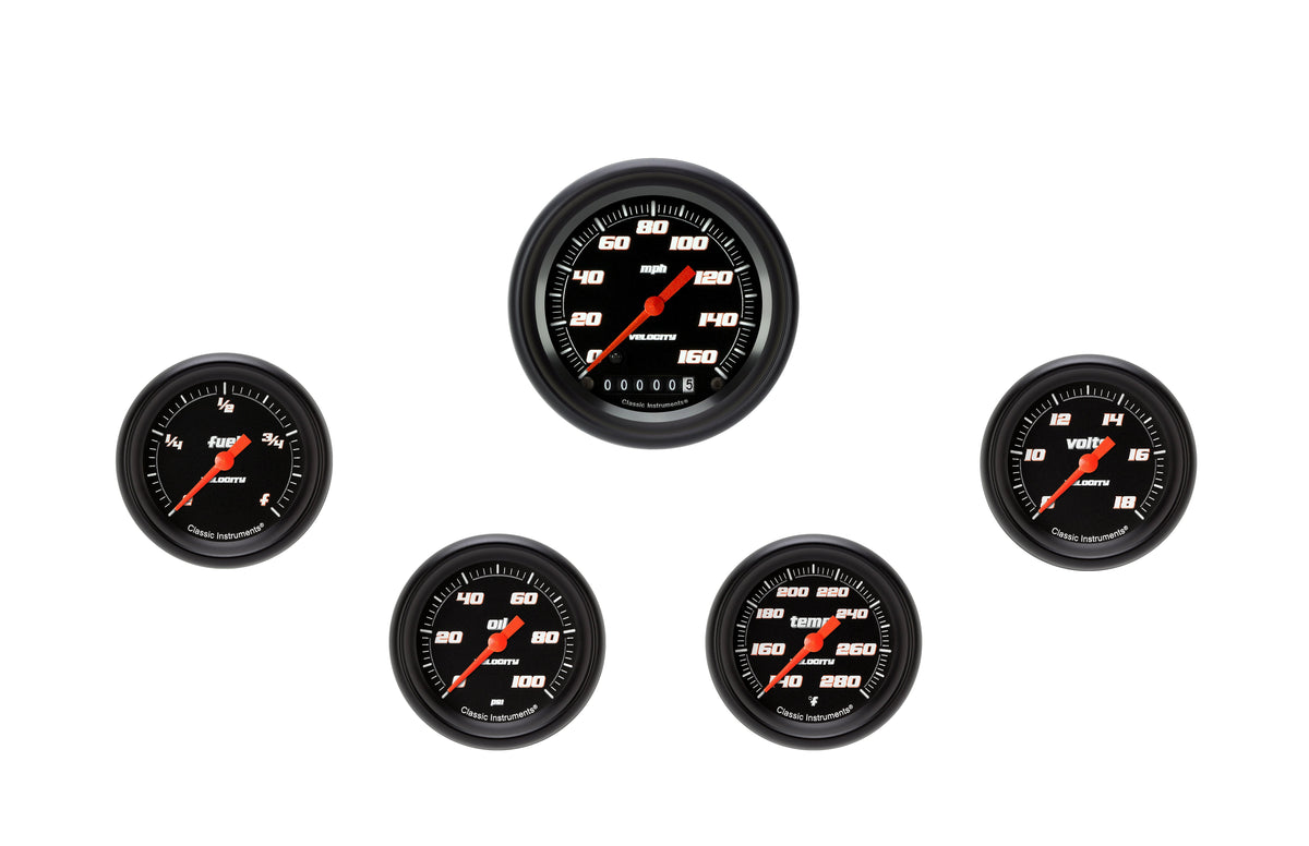 Classic Instruments Velocity Black 2-5/8" Full Sweep Five Gauge Set - VS300BBPF