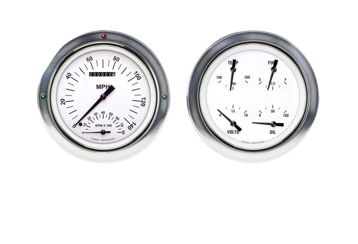 Classic Instruments 1954-1955 Chevy Truck White Hot 5" Speedo/Tachometer/Quad-LS - CT54WH62-LS