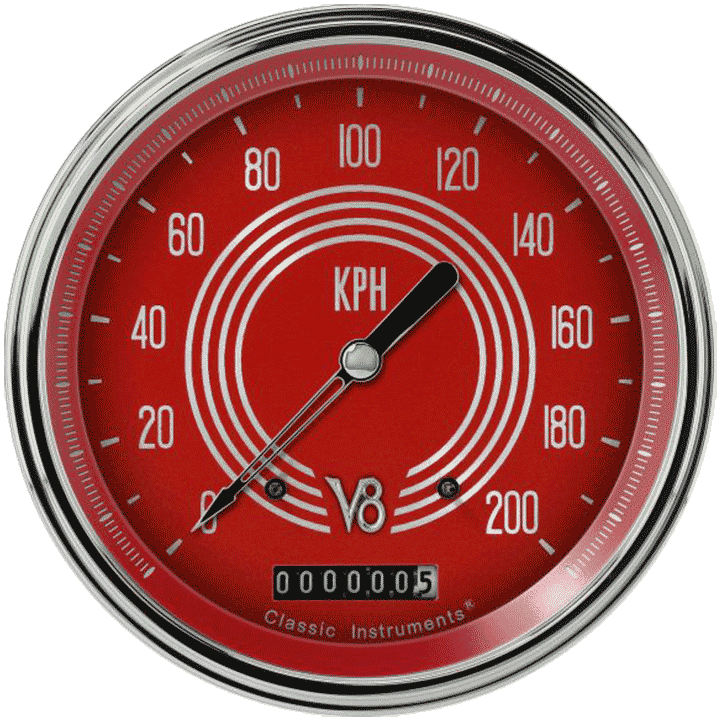 Classic Instruments V8 Red Steelie 4-5/8" Speedometer Gauge - V8RS58SLC