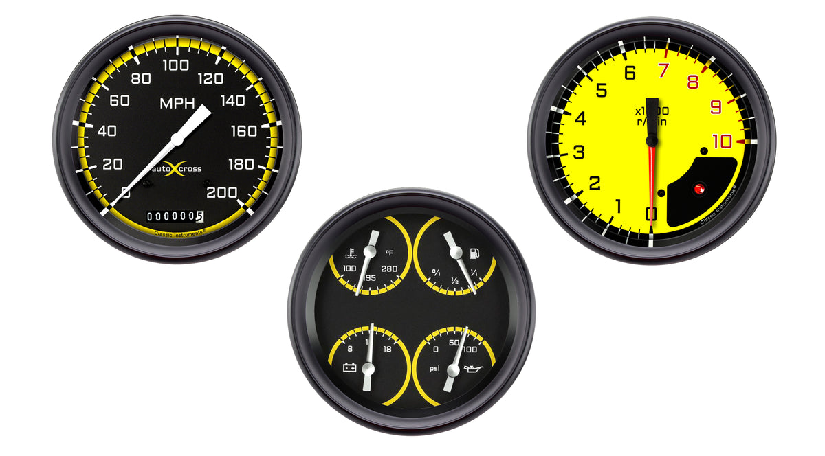 Classic Instruments AutoCross Yellow Three Gauge Set - AX53YBPF