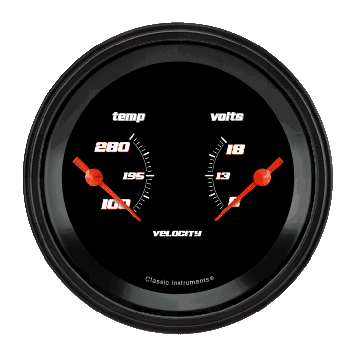 Classic Instruments Velocity Black 3-3/8" Temperature & Volt Dual Gauge - VS74BBLF