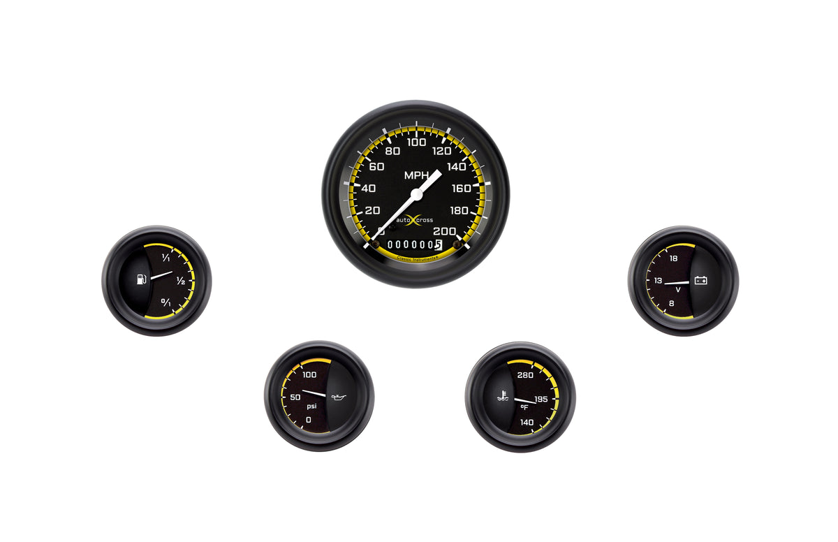 Classic Instruments AutoCross Yellow 3-3/8" Speedo w/ 2-1/8" Fuel/Oil/Temp/Volt - AX00YBPF