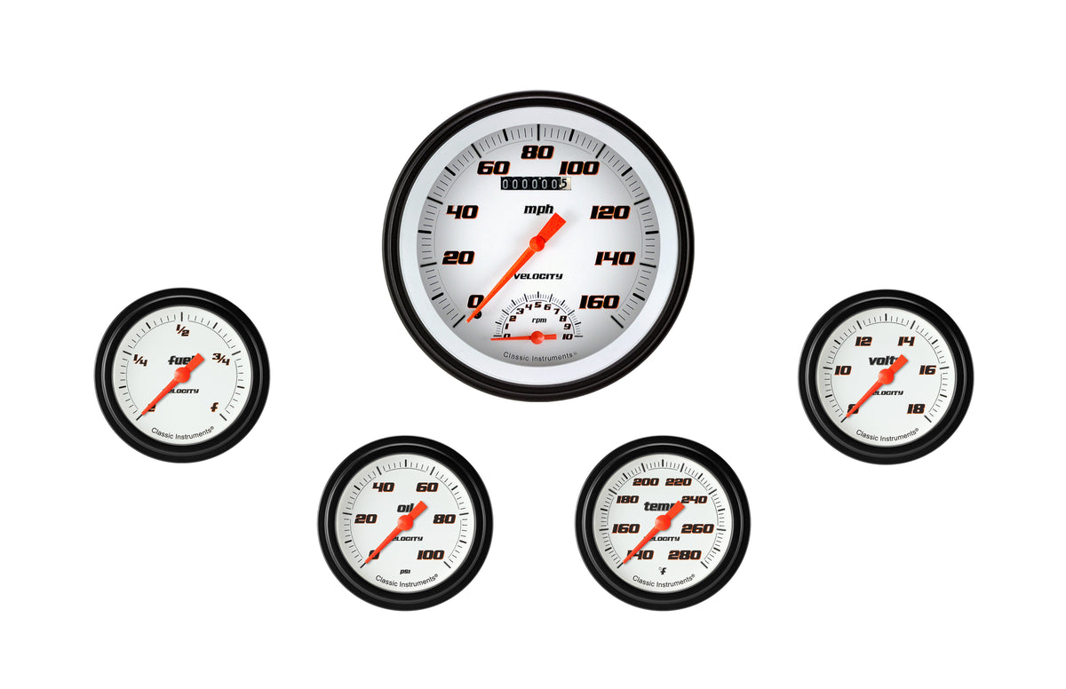 Classic Instruments Velocity White Five Gauge Set - VS365WBLF