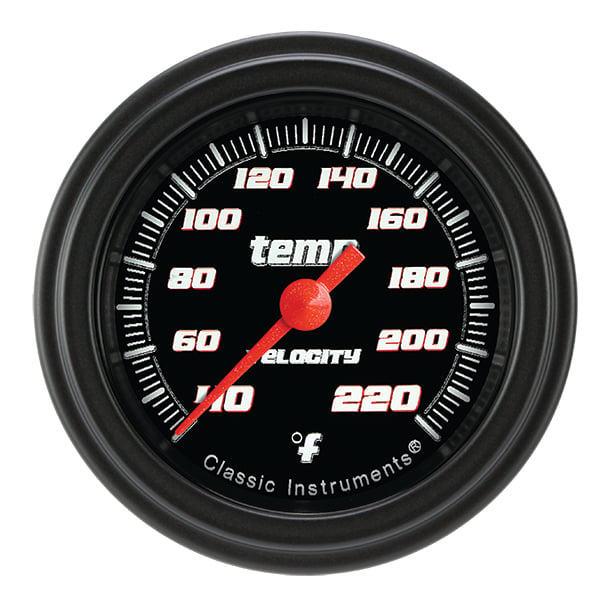 Classic Instruments Velocity Black 2-1/8" Stock Eliminator Tempature Gauge - VS129BBLF