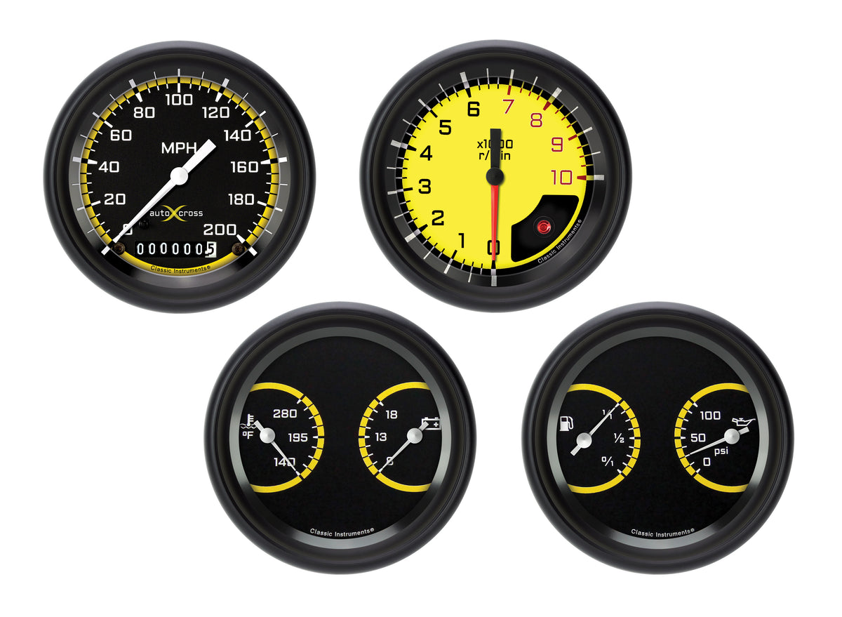 Classic Instruments AutoCross Yellow Four Gauge Set - AX05YBPF