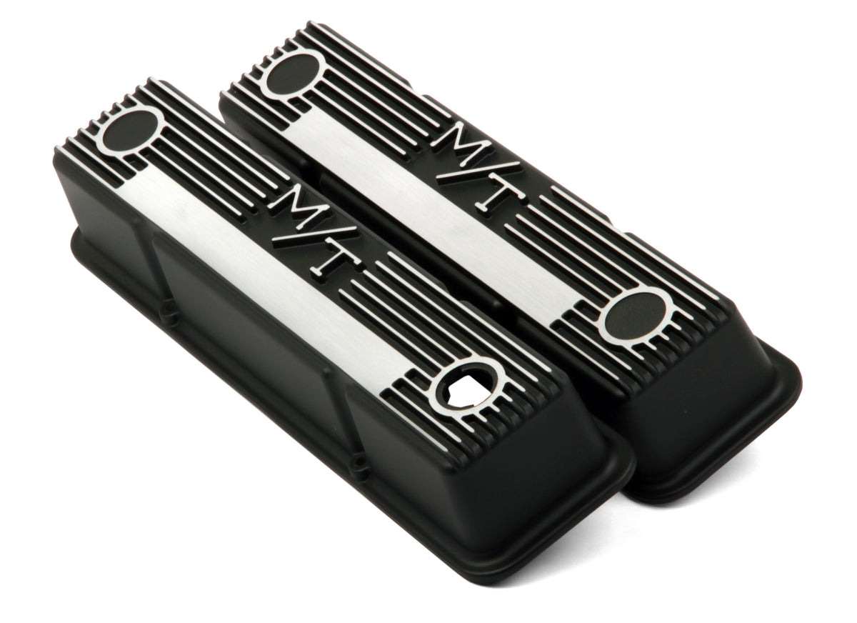 Holley M/T Valve Covers - Vintage Style - Finned - SBC - Satin Black - 241-83
