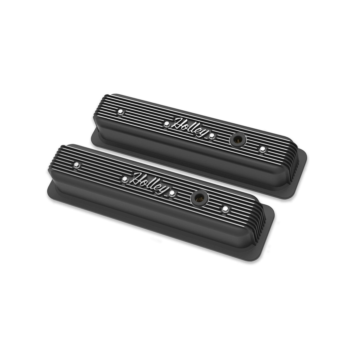Holley Vintage Finned Valve Cover - "Holley" Script - SBC
- Center Bolt - Satin Black Machined - 241-247