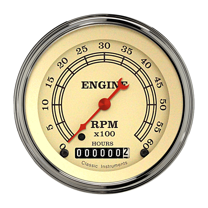 Classic Instruments Vintage 3" Hourmeter Tachometer Gauge (6000 RPM) - VT60HSLC