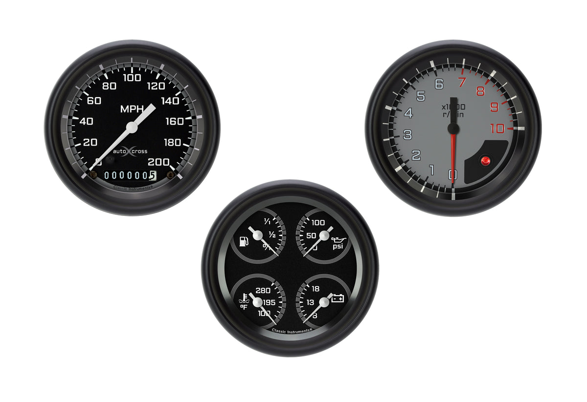 Classic Instruments AutoCross Gray Three Gauge Set - AX03GBPF