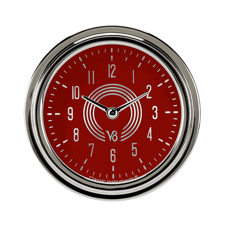 Classic Instruments V8 Red Steelie 2-5/8" Clock - V8RS92SLC