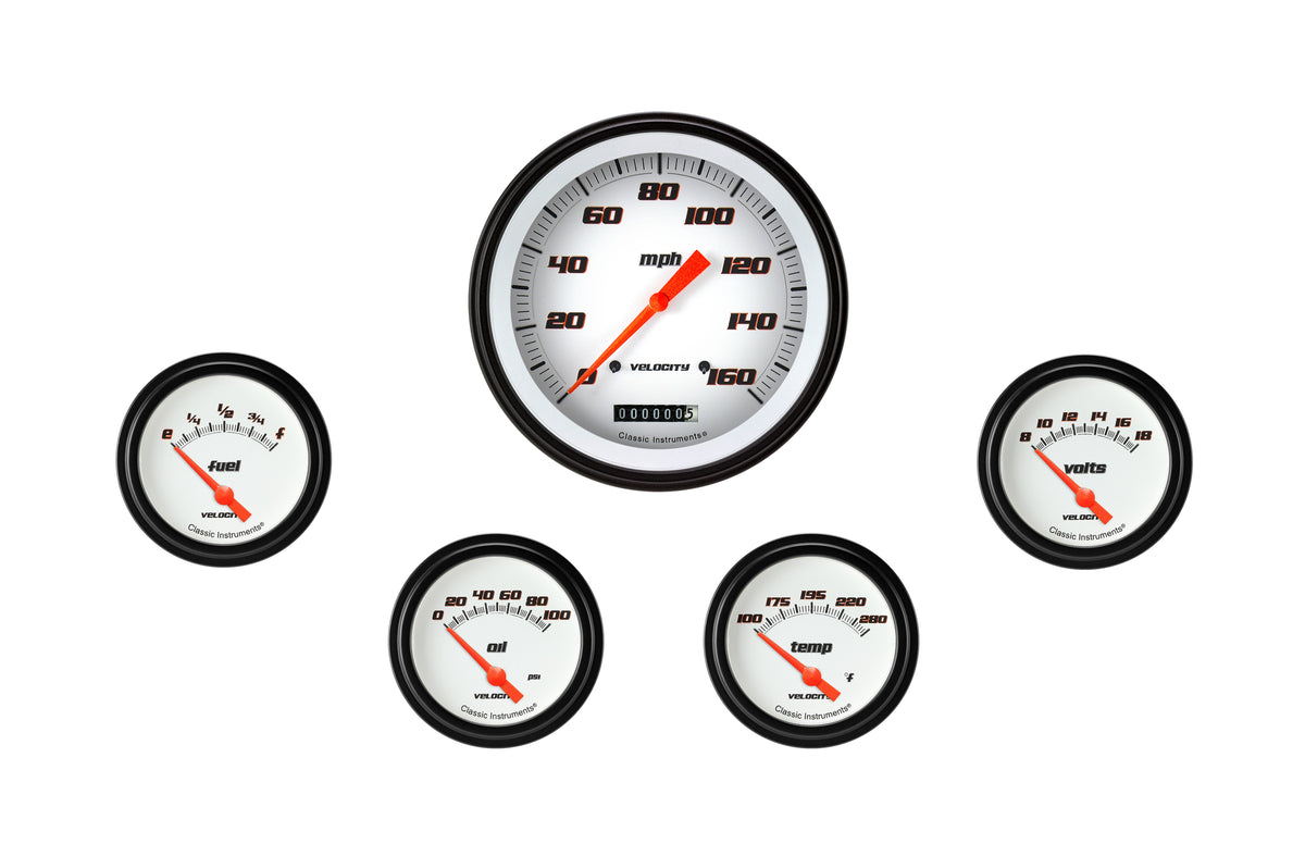 Classic Instruments Velocity White Five Gauge Set - VS254WBLF