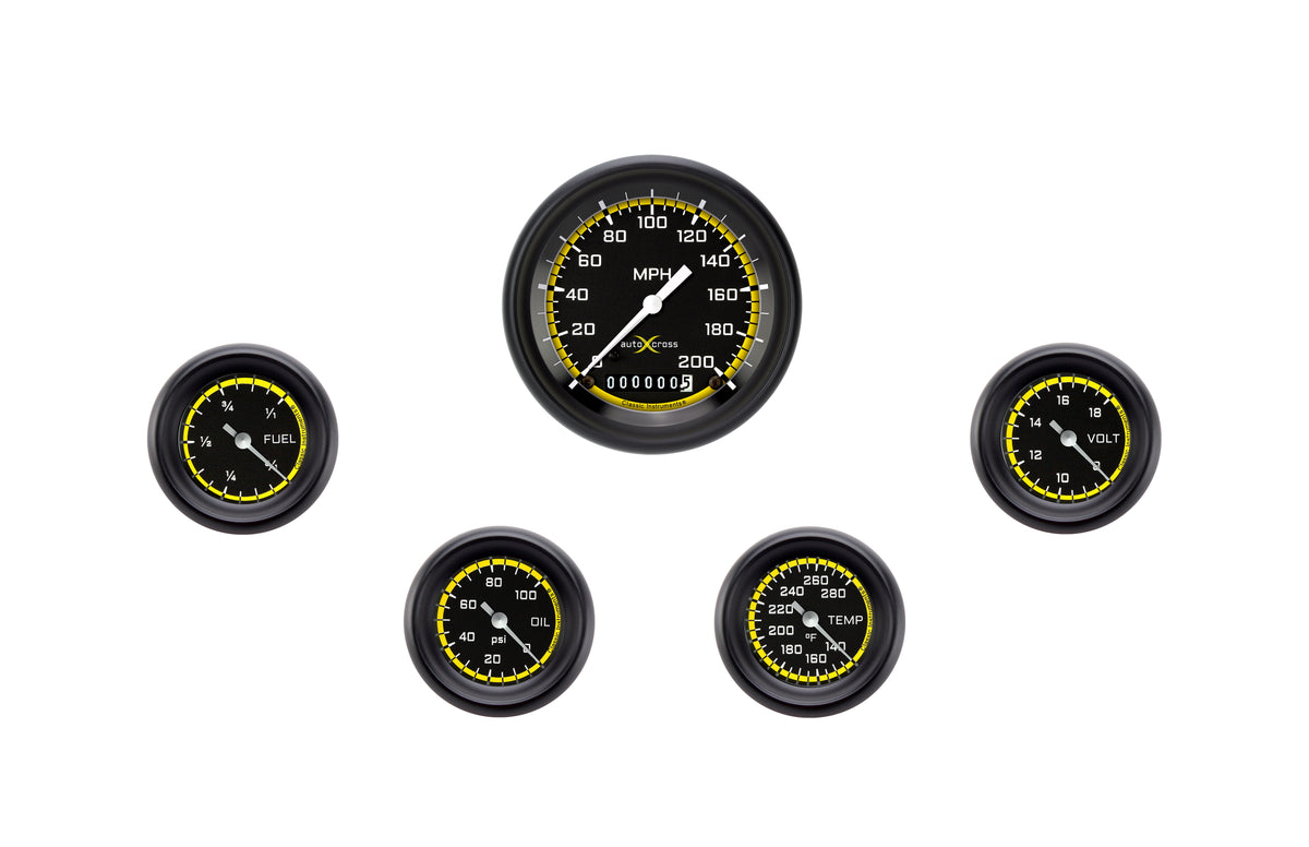 Classic Instruments AutoCross Yellow Five Gauge Set - AX100YBPF