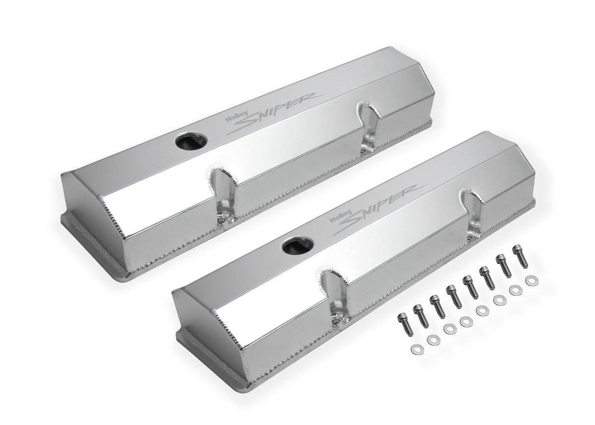 Holley Sniper Valve Cover - Fabricated Aluminum - SBC - Perim Bolt - Flat - Anodized - 890010