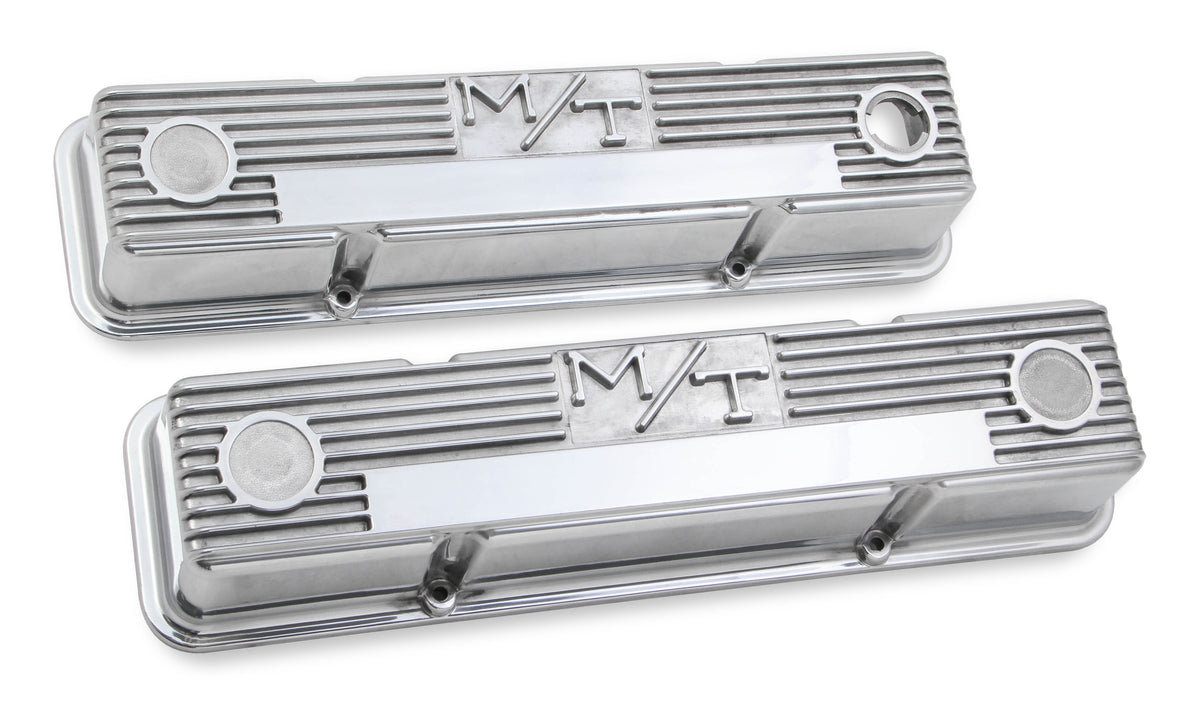 Holley M/T Valve Covers - Vintage Style - Finned - SBC - Polished - 241-82