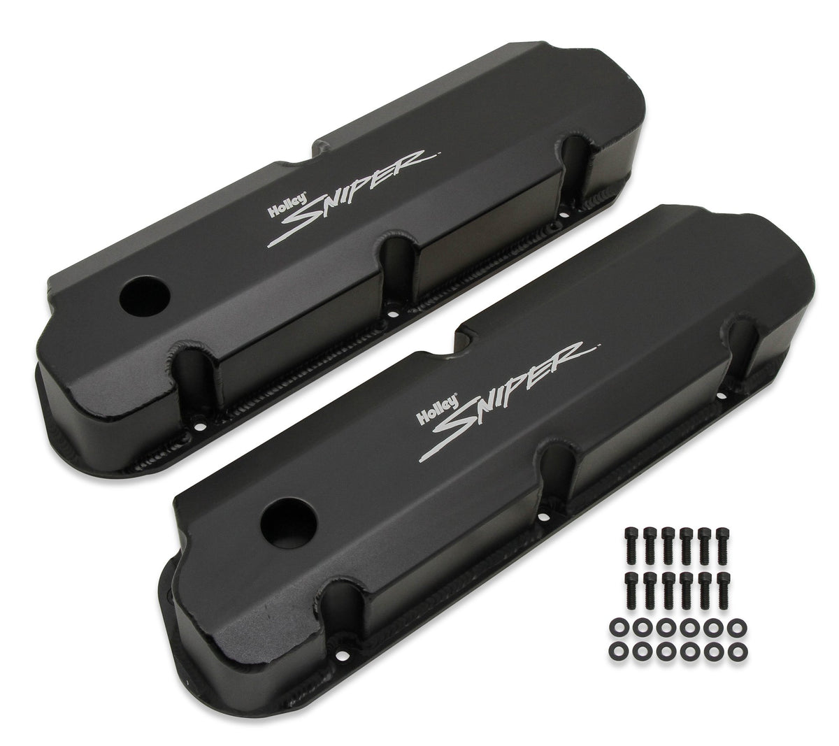 Holley Sniper Valve Cover - Fabricated Aluminum - Ford Small Block - Tall - Black - 890011B