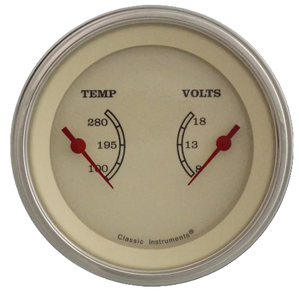 Classic Instruments Vintage 3" Dual Temperature & Volt Gauge - VT74SLF