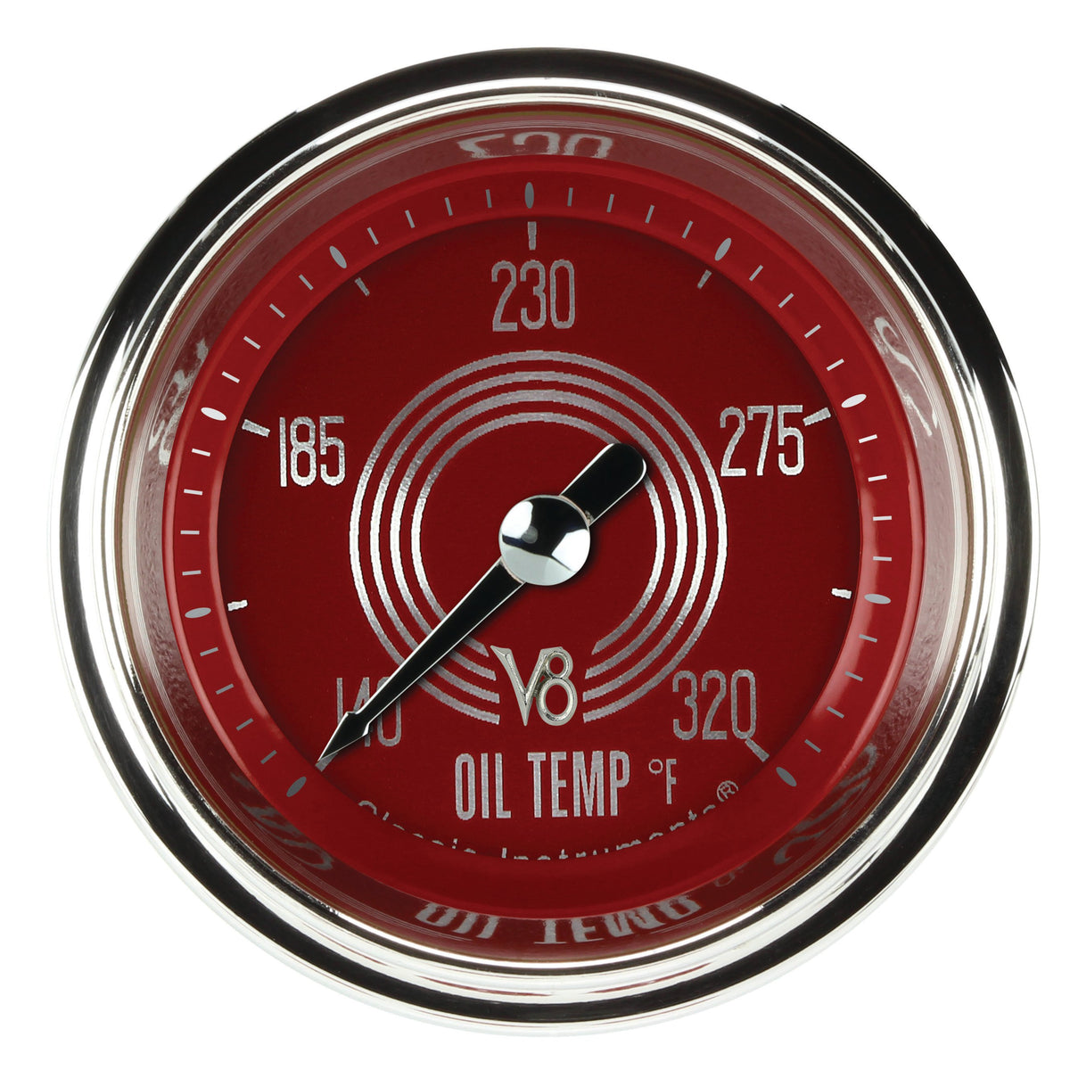 Classic Instruments V8 Red Steelie 2-1/8" Oil Temperature Gauge - V8RS128SHC