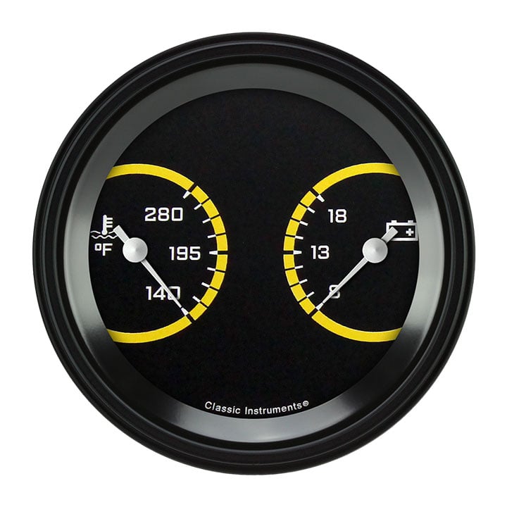 Classic Instruments AutoCross Yellow 3-3/8" Temperature & Volt Dual Gauge - AX74YBLF