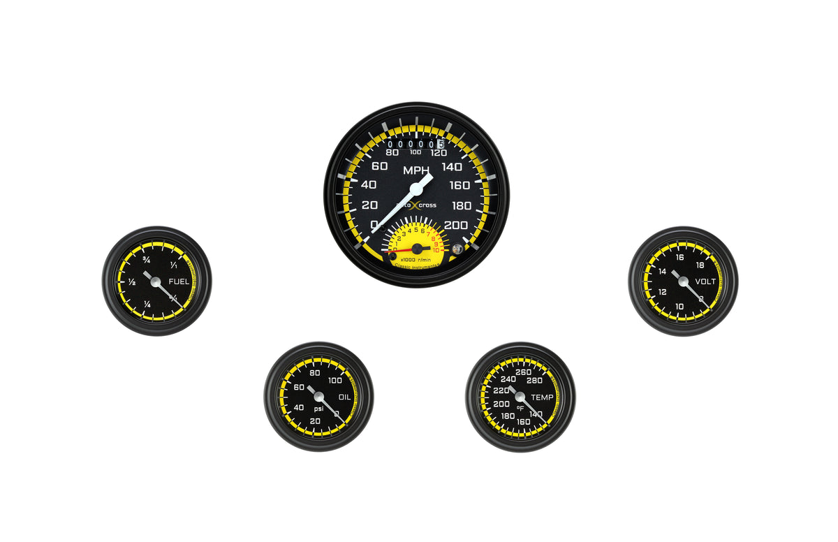 Classic Instruments AutoCross Yellow Full Sweep Ultimate Gauge Set - AX135YBLF