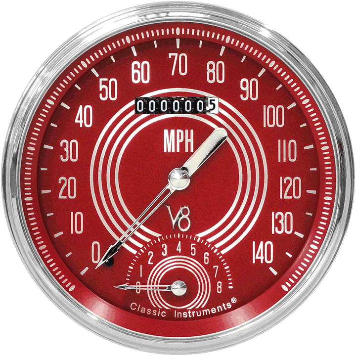 Classic Instruments V8 Red Steelie 4-5/8" Speedtachular - V8RS50SLC