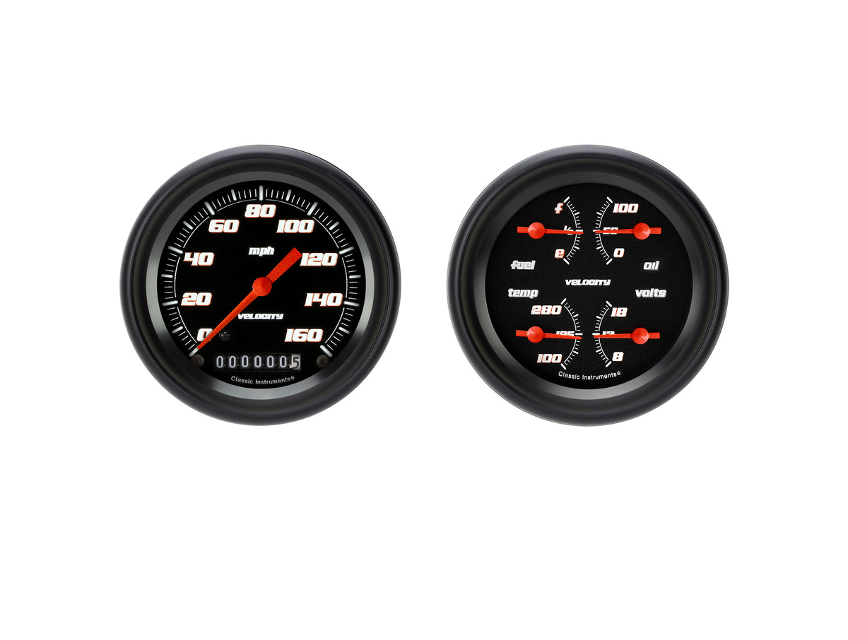 Classic Instruments Velocity Black 3" Speedoquad Gauge Set - VS02BBPF