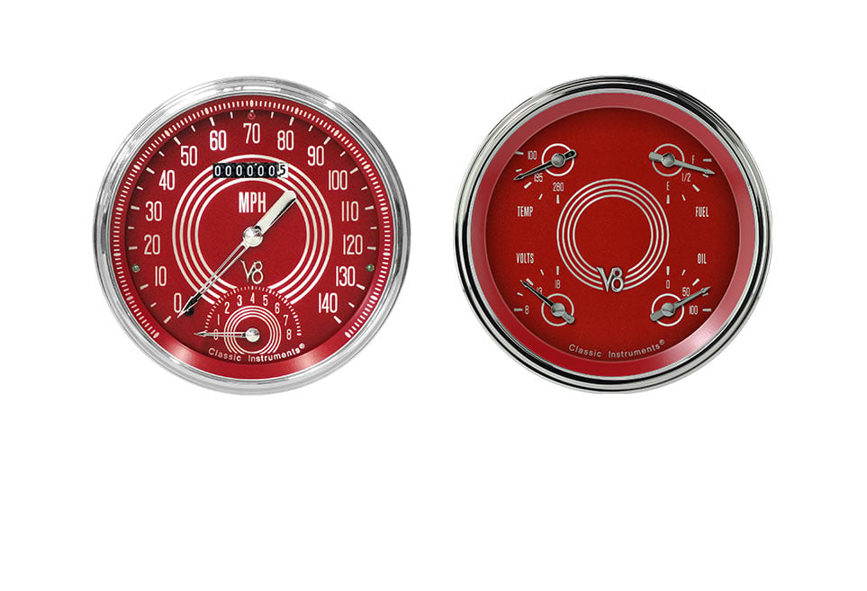 Classic Instruments V8 Red Steelie 5" Speedtach & Quad-GM - V8RS62SLF