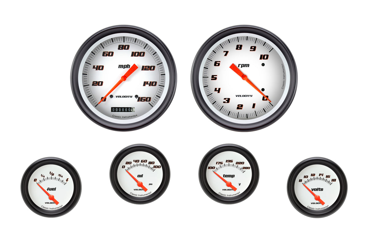 Classic Instruments Velocity White 2-5/8" Short Sweep Six Gauge Set - VS251WBPF