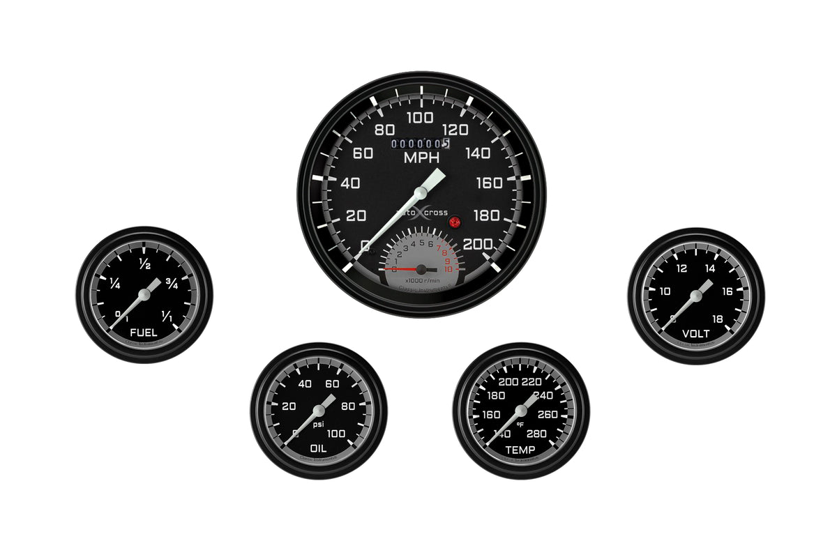 Classic Instruments AutoCross Gray Five Gauge Set - AX365GBLF