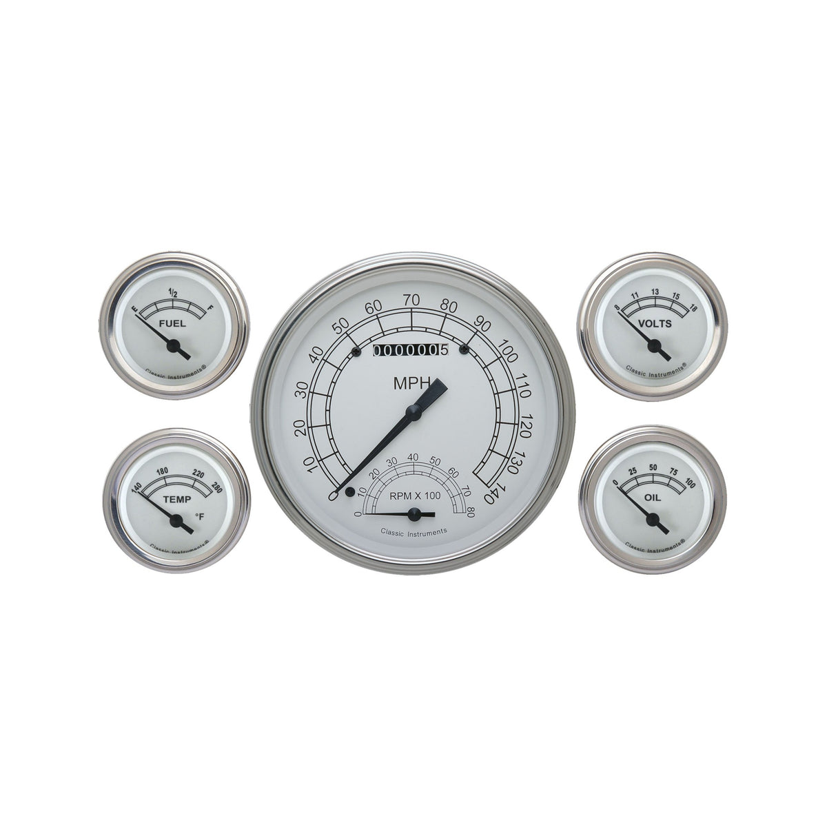 Classic Instruments Classic White 5" Speedo/Tach w/ 2-1/8" Fuel/Temp/Volt/Oil GM - CW65SLC
