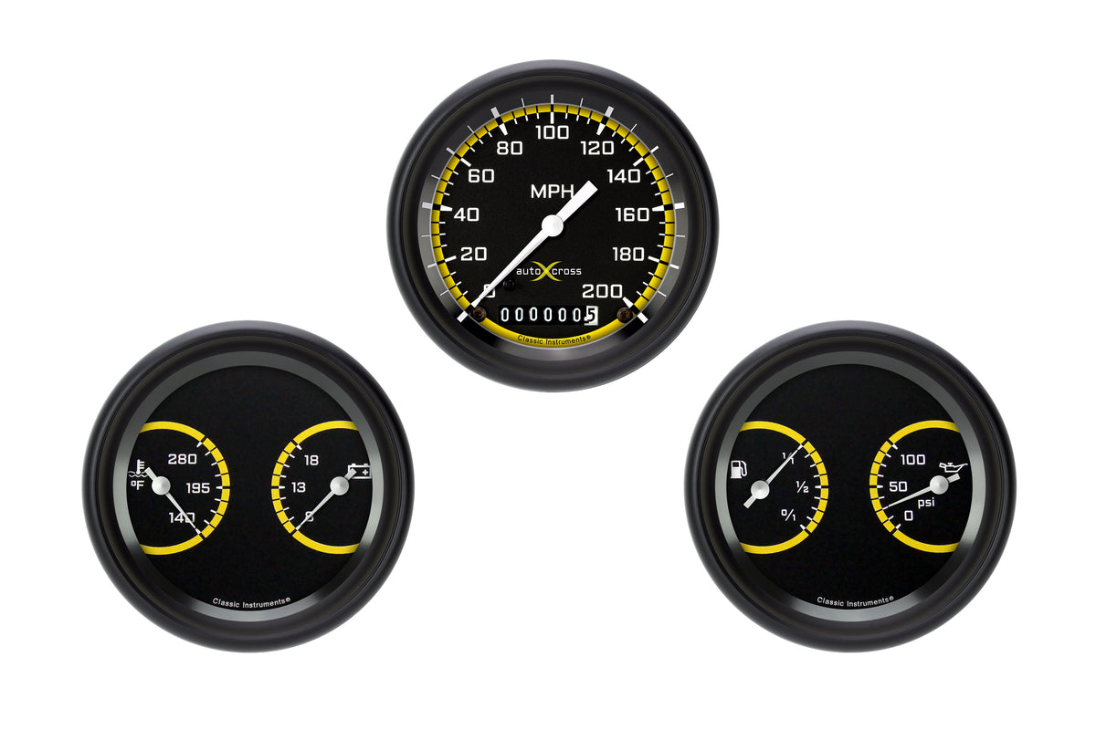 Classic Instruments AutoCross Yellow Three Gauge Set - AX04YBPF