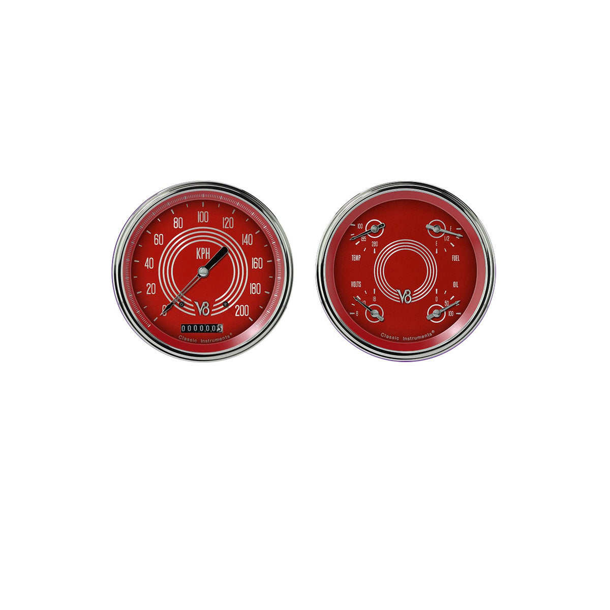 Classic Instruments V8 Red Steelie 5" Speedo & 5" Quad-GM - V8RS52SLF