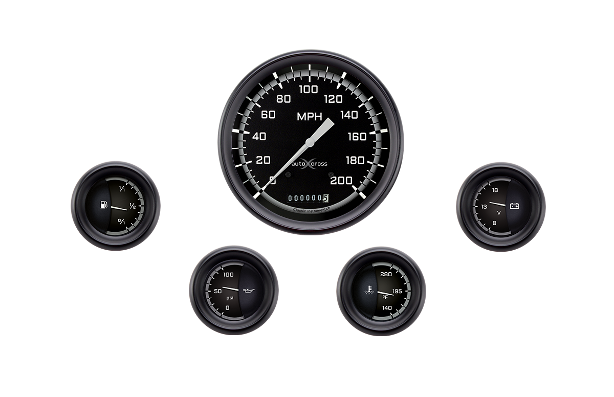 Classic Instruments AutoCross Gray 4-5/8" Speedo With 2-1/8" Fuel/Oil/Temp/Volt - AX54GBPF