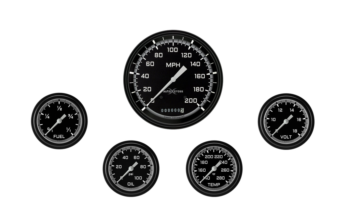 Classic Instruments AutoCross Gray Five Gauge Set - AX354GBLF