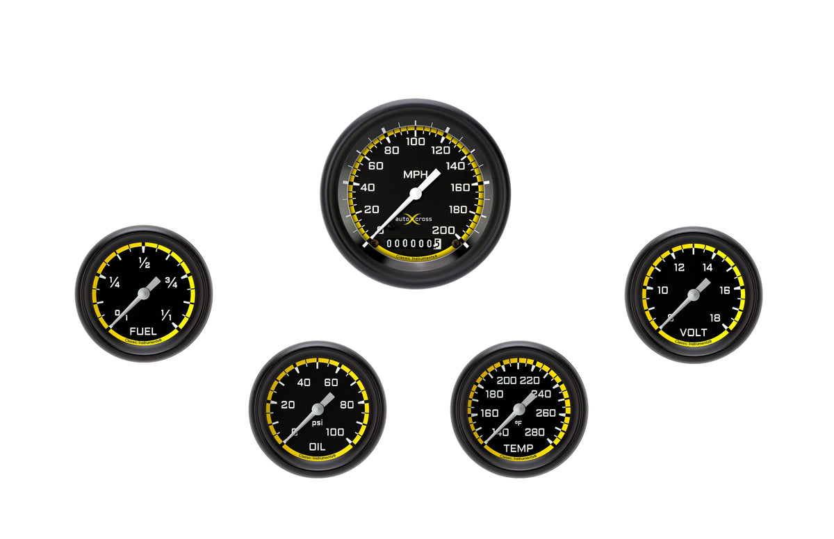 Classic Instruments AutoCross Yellow Five Gauge Set - AX300YBPF