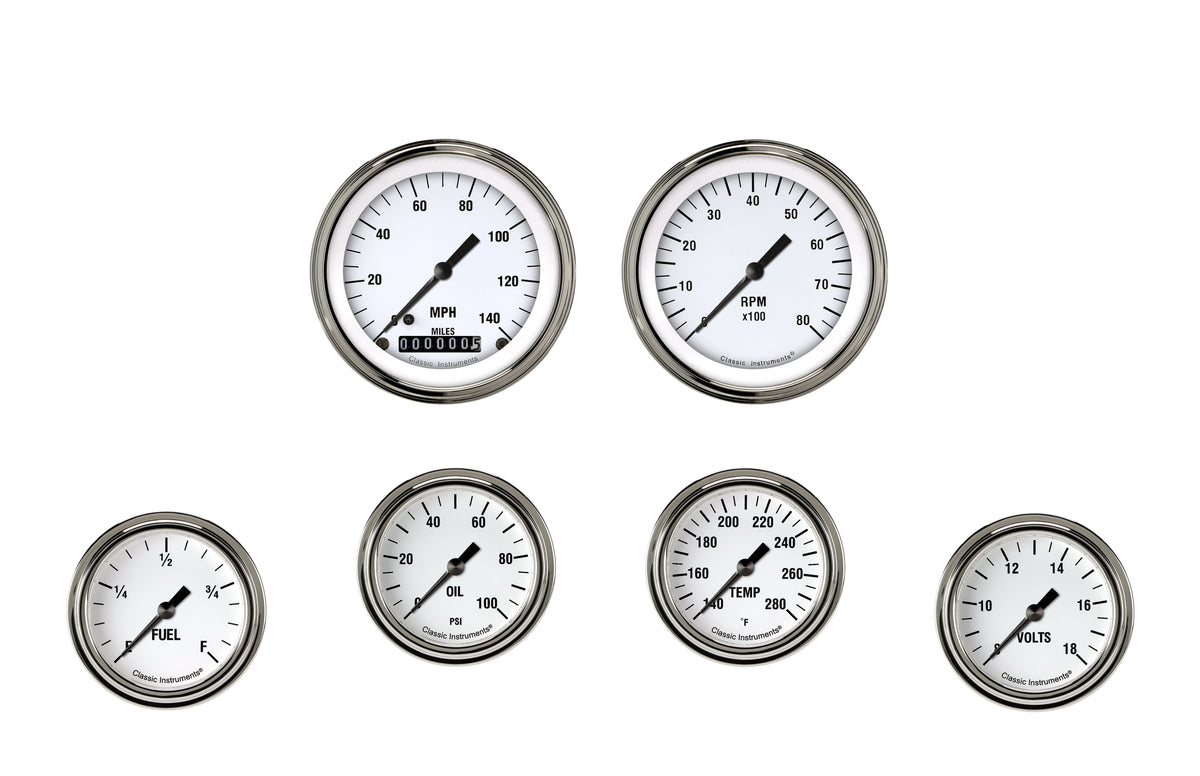 Classic Instruments White Hot Six Gauge Set - WH301SLF